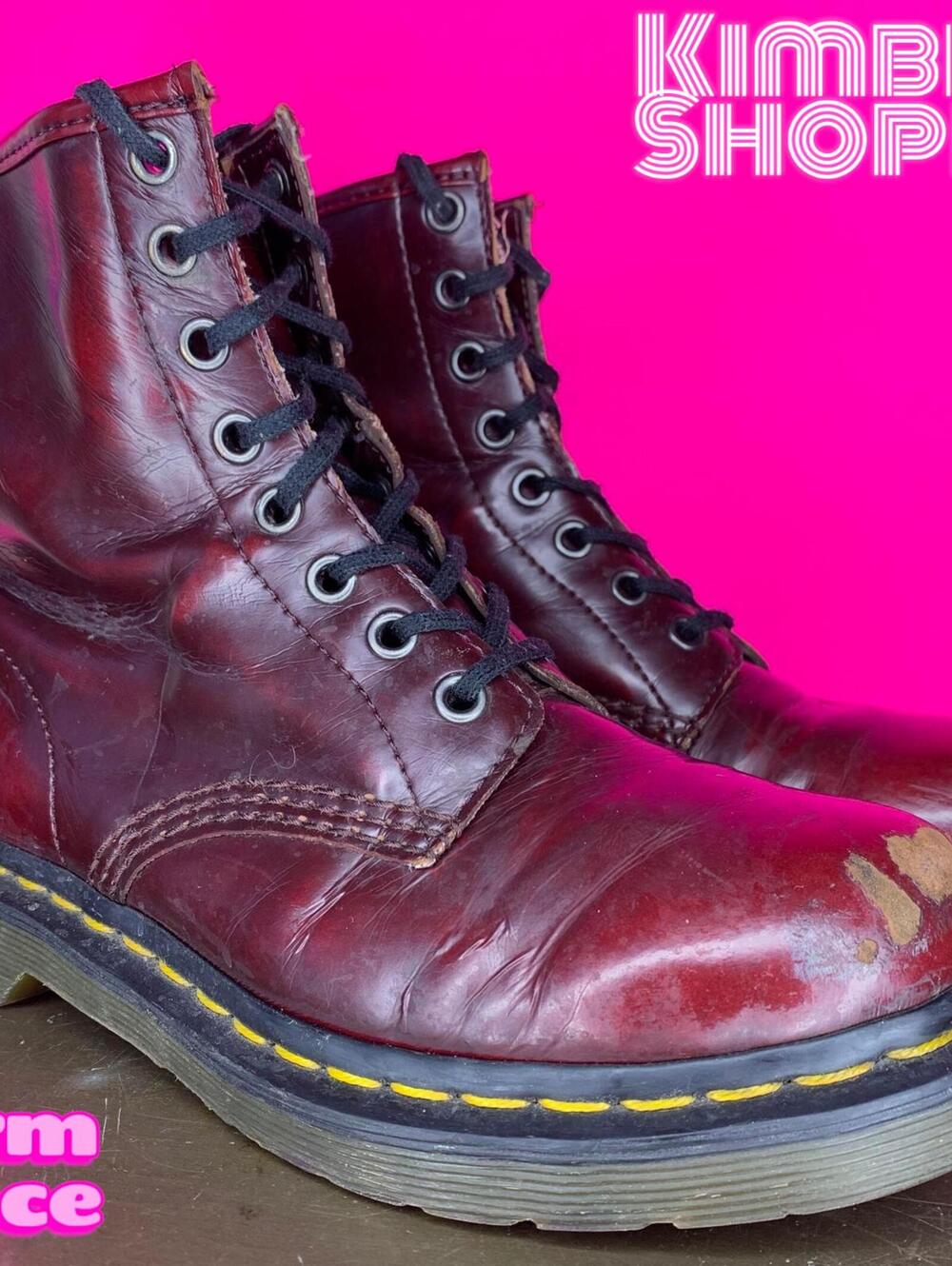 Dr. Martens Cherry Red Vegan Leather Lace-Up Boots US 6 UK 4 EU 37